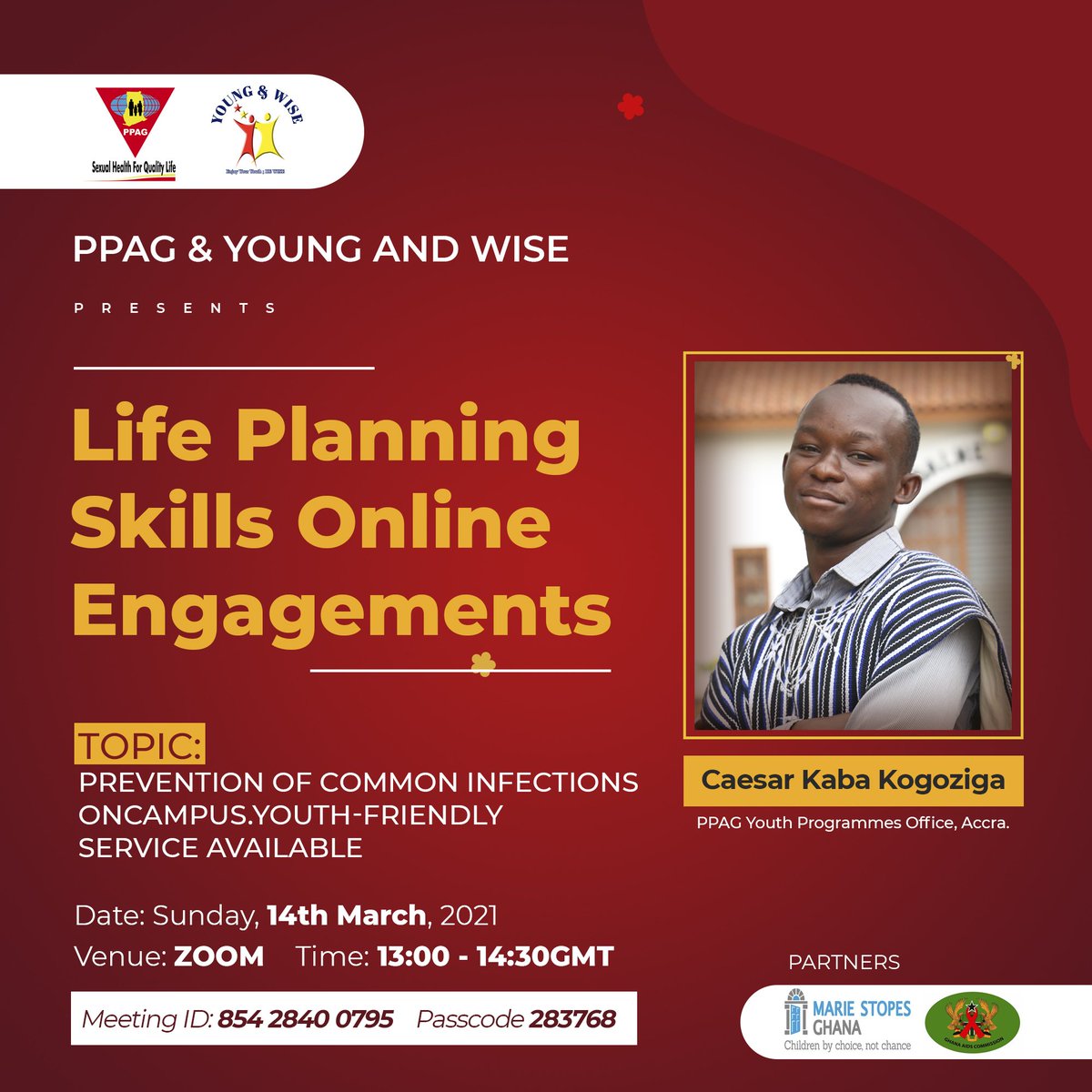 The final lapse of the LPST21 is on this weekend. Join facilitators from <a href="/MarieStopes_Gh/">Marie Stopes Ghana 🇬🇭</a> and <a href="/PPAGGhana/">Planned Parenthood Association of Ghana (PPAG)</a> tomorrow and Sunday on drug abuse and prevention of common infections on campus.

Register via bit.ly/LPST21
Join the session through bit.ly/LPST21zoom
<a href="/IPPFAR/">IPPFAR</a>