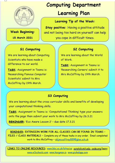 ddjmccaffrey889's tweet photo. Looking forward to welcoming back our BGE pupils next week.  See our remote learning plan for those still working from home. #teamcraigie https://t.co/4M0vW694nj
