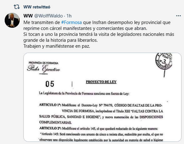 Jorge_Elbaum's tweet photo. El Papanata Pretencioso Waldo Wolff (#PPWW) le advierte al gobierno de una provincia federal que se va a constituir en "liberador" de quienes sean detenidos por oponerse a las medidas sanitarias. El quía es legislador y desconoce los artículos 121, 122 y 123 de la Constitución🤦♂️ https://t.co/dLwTEdjukH