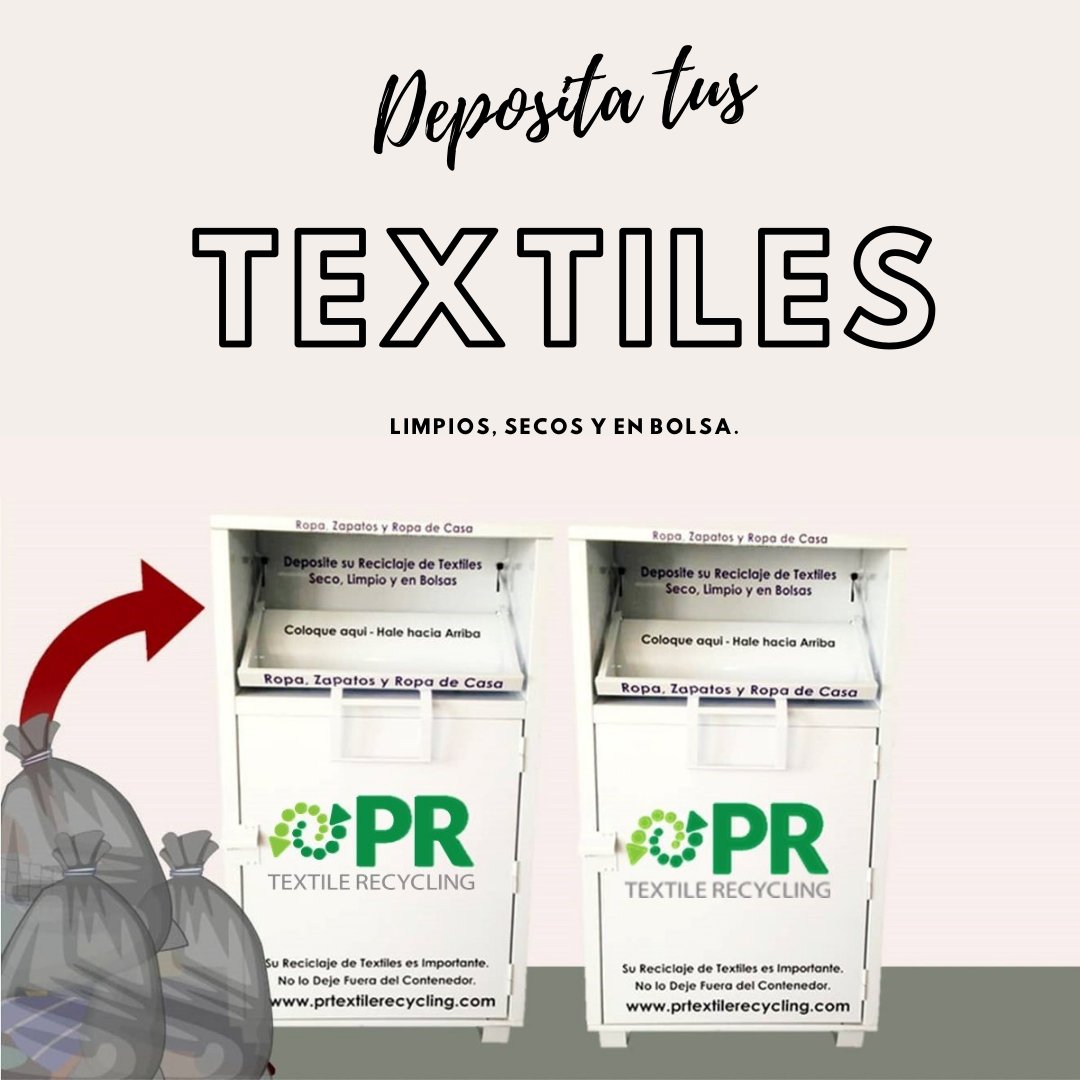 PRTextile's tweet image. ♻️ Limpia tu closet de los textiles que ya no utilizas y deposítalos en el contenedor mas cercano a tí. Recuerda, debe depositarlo limpios, secos y dentro de una bolsa. 😀
#limpiatucloset #reduce #reusa #recicla #nolobotes #prtextilerecycling #prtr #puertorico