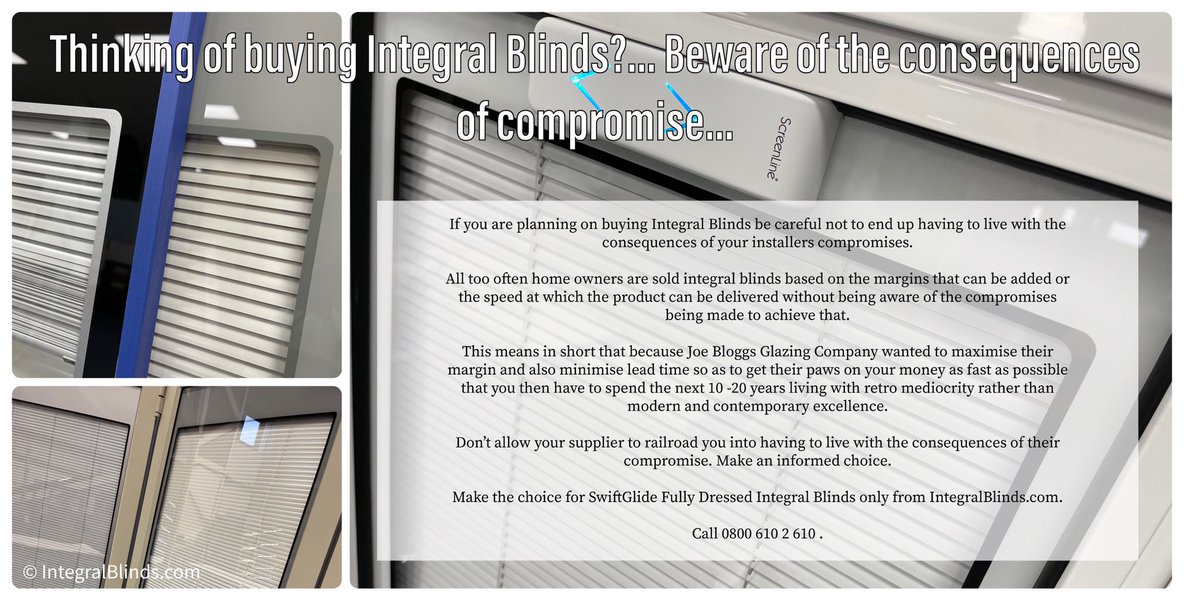 IntegralBlinds's tweet image. Thinking of buying Integral Blinds?... Beware of the consequences of compromise... #integralblinds #integratedblinds  #blindsinglass #betweenglassblinds #interstitialblinds