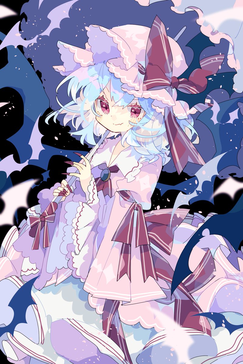 remilia scarlet 1girl solo hat dress mob cap umbrella bat wings  illustration images