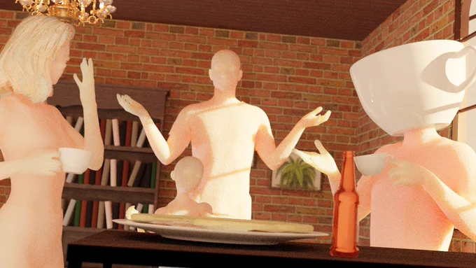 Blenderを活かして何か描けないかな〜と思っていたら「綺麗なコーヒーカップとか描けるじゃん、よしlackさんだ」と閃き製作いたしました。左上の画像は思った以上にカオスですが、製作した本人は至って真面目です。 