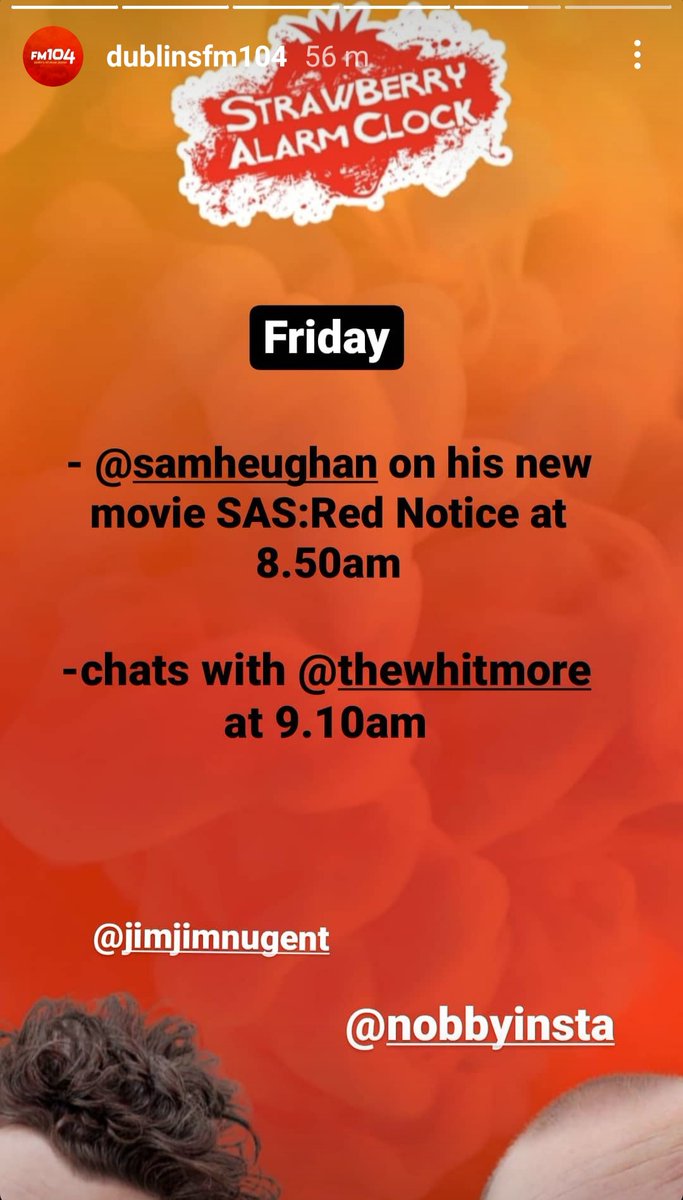 Rodo21's tweet photo. 10 minute warning 😬😬😬@CrossyTweets @StrawberryFM104 @FM104 @SamHeughan #SASRedNotice #AlexaEnablefm104 https://t.co/b61d59nHgn