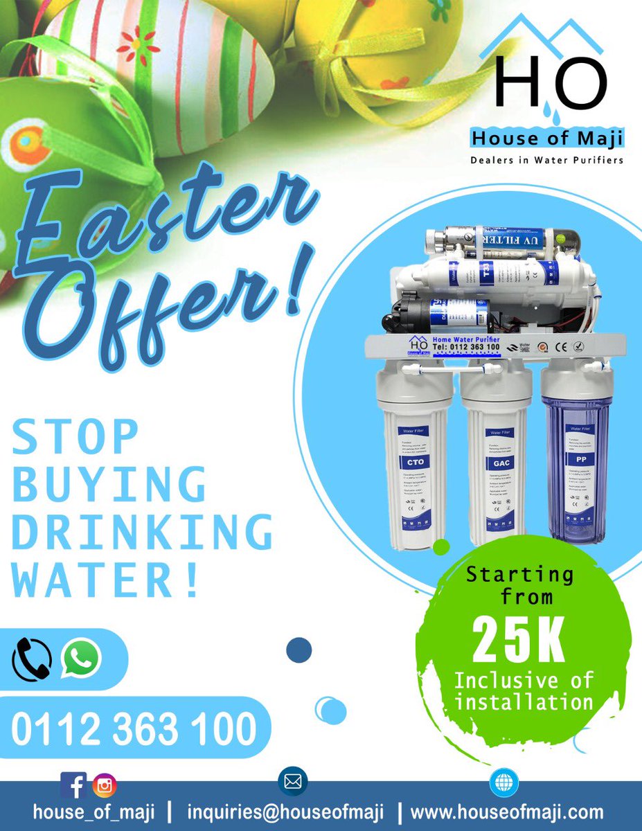 GREAT DEAL!! GREAT DEAL!!! This EASTER, come one, come all. Get a 6 stage RO system starting from 25k only. Call/whatsapp on 0112 363 100. #tellafriendtotellafriend #jayden #curfew Leno and Raila