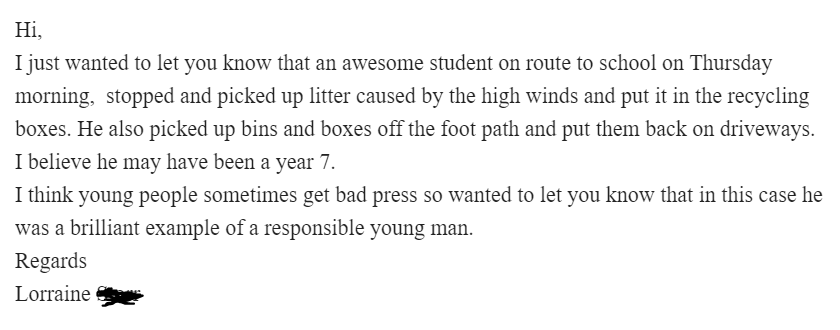 This has made my day: an email from the public😊😊 #SpringwestStudents #BePolite #BeKind <a href="/SpringwestA/">Springwest Academy 💙</a>