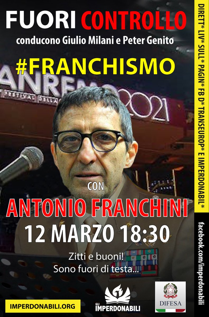 Stasera alle 18:30 incontro imperdibile con #antoniofranchini
In diretta streaming dalla nostra pagina fb.
facebook.com/imperdonabili