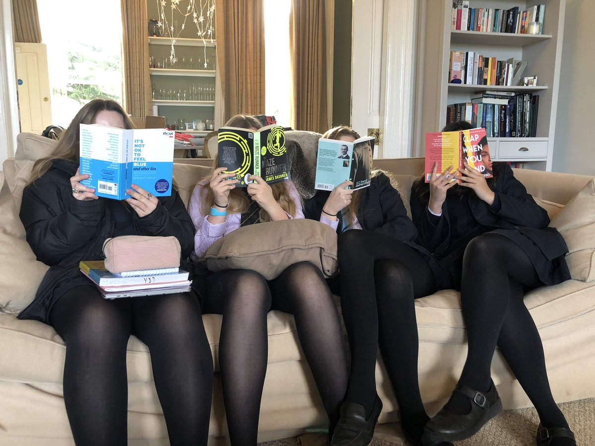 QueensHouseCC's tweet photo. Every Friday morning, fourth form stay in house to read with their tutor before the first lesson, isnβt that lovely!? π thank you so much @CheltCol for the new books, we love them! #readaxation https://t.co/VizQbNCLLC