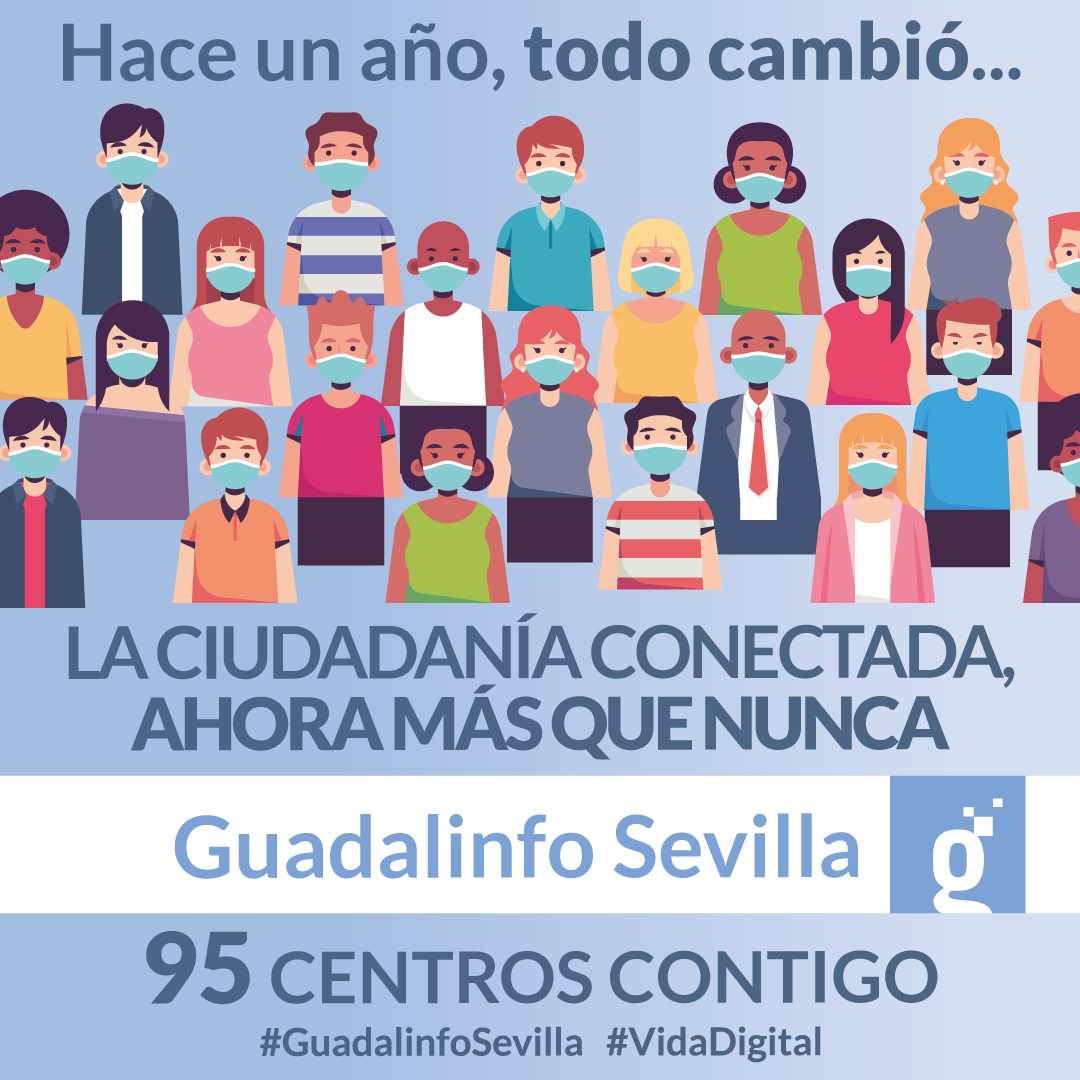 castillogdas's tweet photo. Un año desde que todo cambió y de golpe la #vidadigital tomó mayor fuerza. La @RedGuadalinfo  apostamos y seguimos al lado de la ciudadanía para formar, asesorar y orientar sobre las #TIC 
Gracias a tí, usuari@ por contar con nosotros #Concectados 
#GuadalinfoSevilla https://t.co/m9Waxy5bm3
