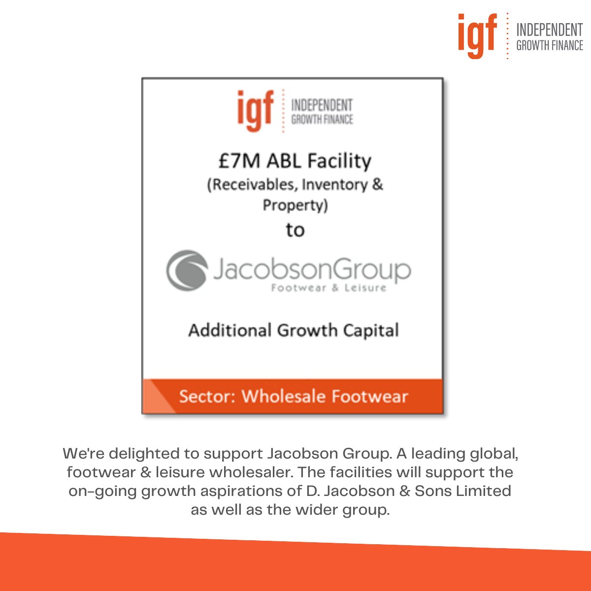 IGF_Group's tweet photo. IGF have provided a £7M Asset Based Lending facility to Jacobson Group

https://t.co/wjioOHUUJh

#abl #assetbasedlending #finance #funding #lendingsolutions #commercialfinance https://t.co/ADT0O4BJXC
