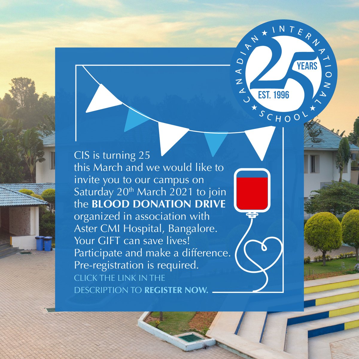 cisblearns's tweet photo. CIS is turning 25 this March and we would like to invite you to our campus on Saturday 20th March to celebrate! 
Please fill in the Google form to register:https://t.co/aJty5lh5ii. We will maintain social distancing and COVID protocols at all times. #Celebrating25years #cisbCares https://t.co/fk6XnLmITB