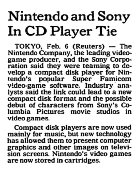 NintendoMemo's tweet photo. Timeline of "weirdest deal" in the VG history acc. the NYT (1991) #SNESCD 

Feb. 6 - Nintendo and Sony In CD Player Tie

June 1 - Sony, Nintendo's Partner, Will Be a Rival, Too

June 3 - Nintendo-Philips Deal Is a Slap at Sony

June 9 - Sony Is Betting Big on Its Man From Iceland https://t.co/YPqubIMYsp