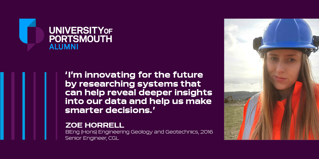 uopalumni's tweet photo. After finding the perfect course at @portsmouthuni that combined maths &amp; geology, Engineering Geology and Geotechnics #uopalumni Zoe Horrell is now a Senior Engineer for CGL. Read Zoe's journey into #STEM and how she's innovating for the future #BSW2021 https://t.co/6AZNsU5rlo https://t.co/MRtJNq4e2t