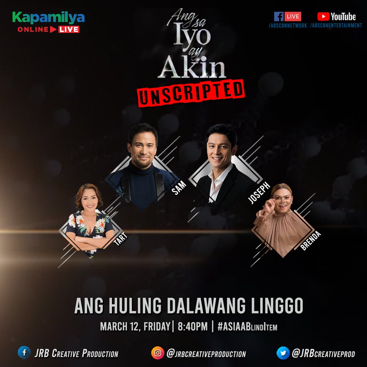 JRBcreativeprod's tweet photo. Ihanda ang inyong mga sarili dahil makakasama natin ang two of the country's top leading man -- @samuelmilby at @josephcmarco sa #ASIAAUnscripted tonight! 🔥

Tutok na mamayang 8:40pm sa Kapamilya Online Live! 

#ASIAABlindItem 
#JRBCreativeProduction https://t.co/WzViy9zRG0