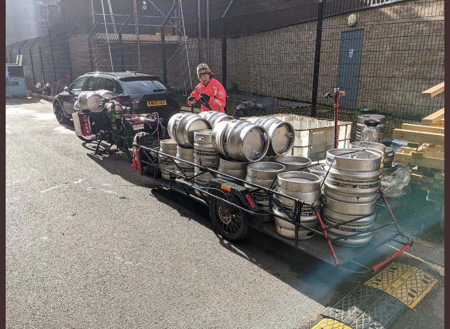 You can transport more on bikes than most people imagine.

Like 25 kegs for example.