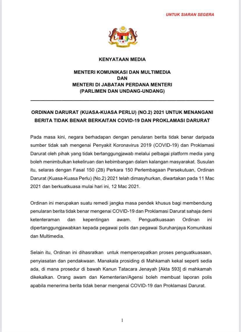 Melissa Goh On Twitter The New Provision Under The Eo Empowers The Police And Mcmc To Take Swift Action Against Individuals Who Create Publish Or Disseminate Fake News On Covid 19 Or The