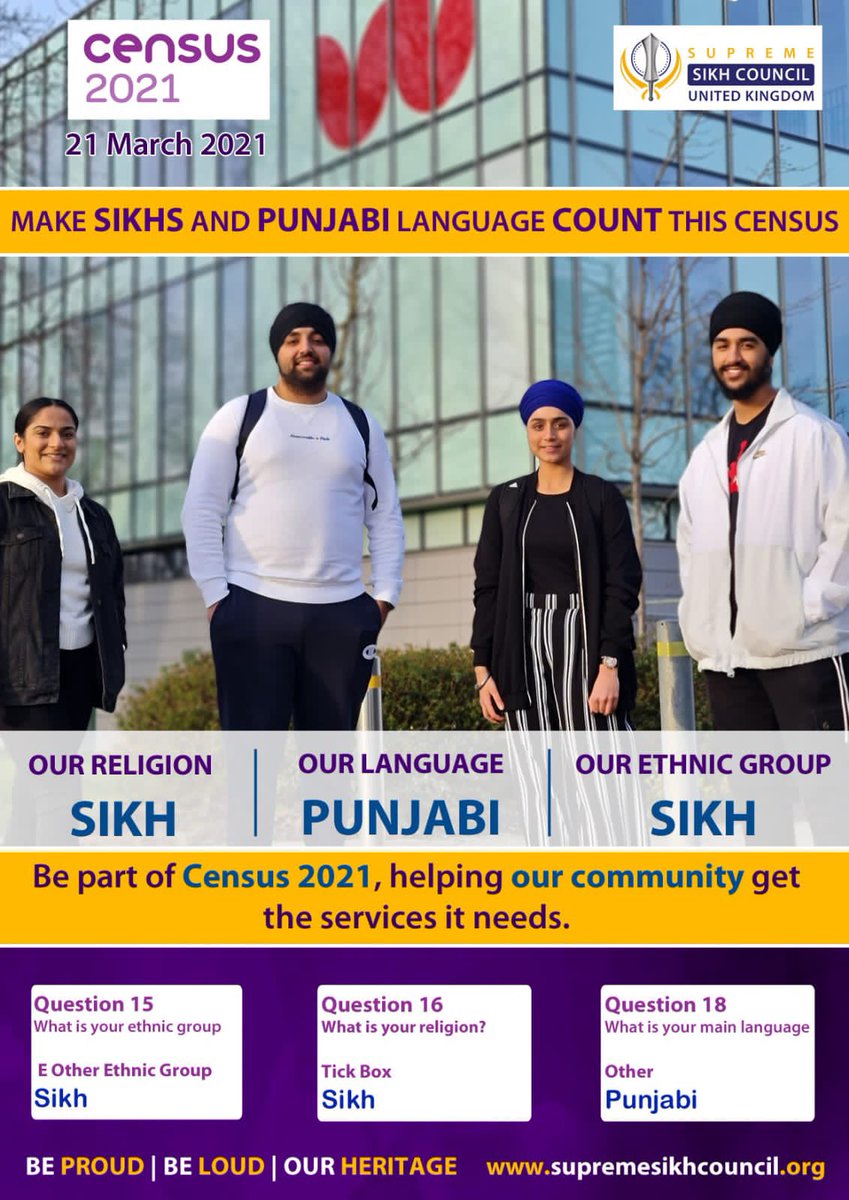 supremesikhcou1's tweet photo. Census 2021 offers us an opportunity to ensure the requirements of Sikhs are recognised by UK institutions.

As students we recognise the lack of provision for Punjabi learning.

Honour your heritage, your grandparents. Be Proud | Be Loud 

#makesikhscount #Census2021 https://t.co/Gmcb7IcFQ4