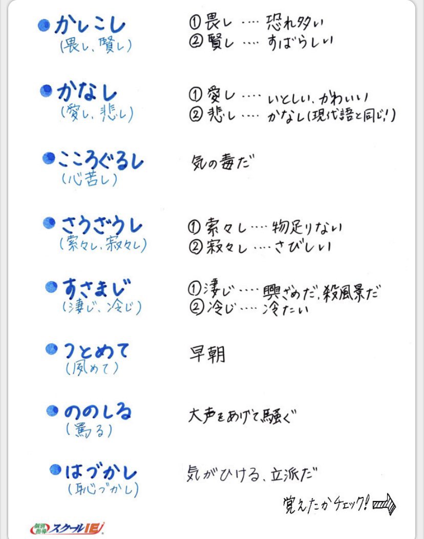 Clearnote 勉強ノートまとめ Sur Twitter こんばんは エヴァンゲリオン観てきました 泣いてしまった 今日紹介するのは よく出る古文 現代とは異なる意味の古語 これで基礎バッチリ スクールieさんのノート 紛らわしい単語をまとめたノートなので