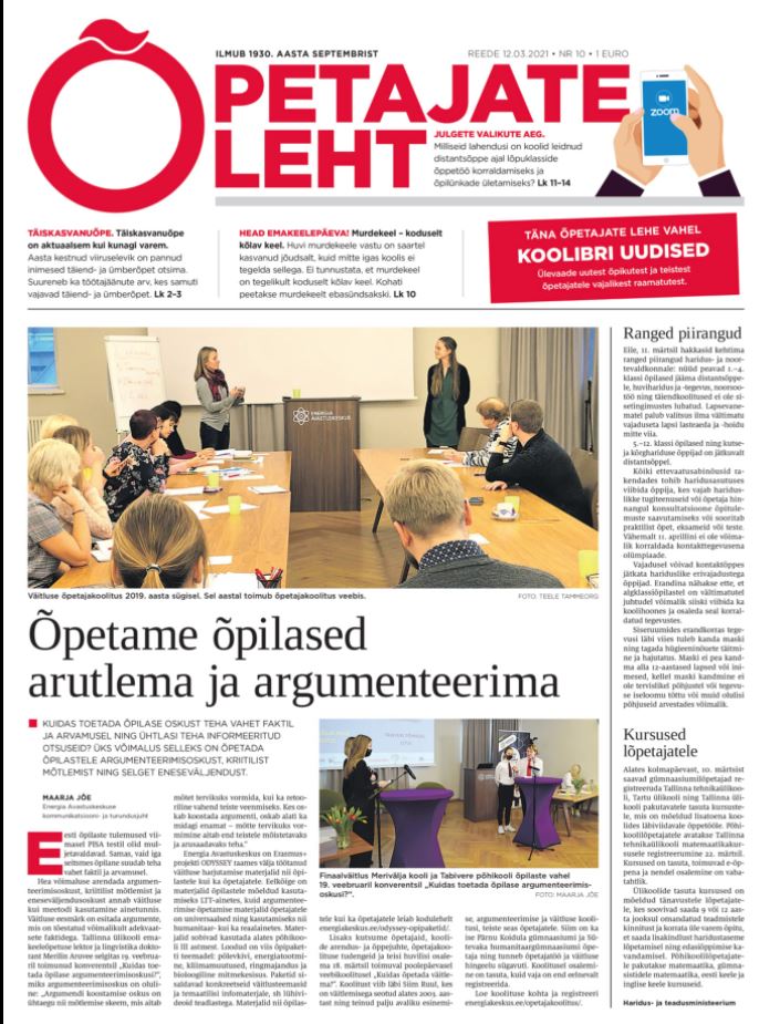 Energiakeskus's tweet photo. Väitlusprojekti ODYSSEY online koolitus "Kuidas õpetada väitlema?" toimub 18. märtsil. Artikkel Õpetajate Lehes: https://t.co/9AZr2JW2t1
#argument #väitlus #õpetaja https://t.co/TTkBBlvAcD
