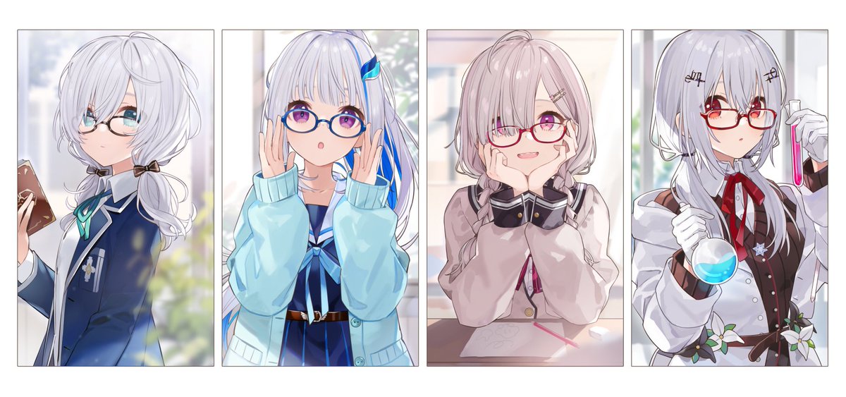 lize helesta multiple girls glasses low twintails bespectacled purple eyes twintails hair ornament  illustration images