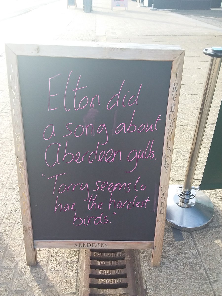 Mr_Inversnecky's tweet photo. Shamelessly stolen from the "Flying Pigs" comedy troop. #Inversnecky #cafeboard #aberdeen #StaySociallyDistant #Gulls https://t.co/i7cQalwxME