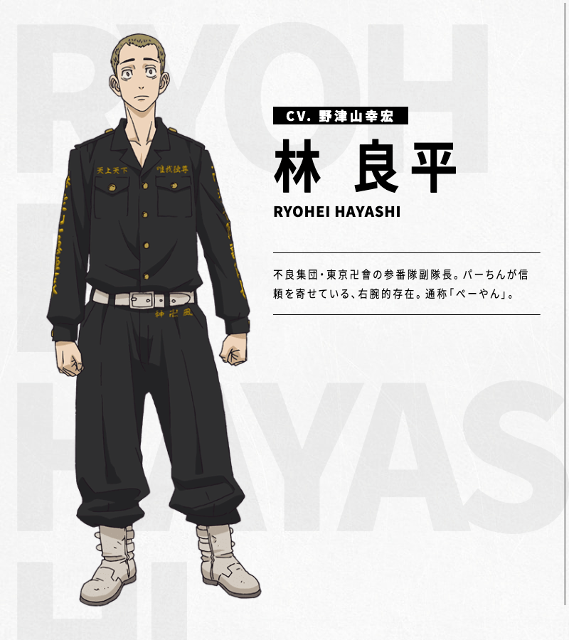Tvアニメ 東京リベンジャーズ 公式 聖夜決戦編 制作決定 キャラクター紹介 林 良平 ぺーやん Cv 野津山幸宏 東京卍會の参番隊副隊長 パーちんが信頼を寄せている 右腕的存在 通称 ぺーやん T Co Ic16lf9ezp Toman Anime Tvアニメ 東京リベンジャーズ 公式 聖夜決戦編 制作決定 キャラクター紹介 林 良平 ぺーやん Cv 野津山幸宏 東京卍會の参番隊副隊長 パーちんが信頼を寄せている 右腕的存在 通称 ぺーやん T Co Ic16lf9ezp Toman Anime
