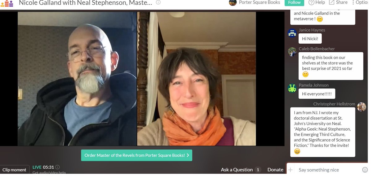 ChrisHellstrom's tweet photo. Had fun geeking out at an event in the "metaverse" featuring @nealstephenson and @nicolegalland Gave NTS a shout out/ question. He was my dissertation topic at @Stjohnsu. My awesome advisor @stevermentz & outside reader: @Jon_LewisPhD #nealstephenson #alphageek https://t.co/VyIIkZWt7D