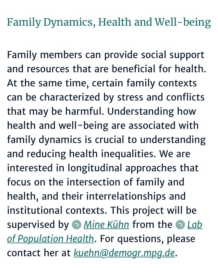 MineKuehn's tweet photo. We're hiring 📣 Come get a PhD 🎓 while working with me 🤓on family dynamics and health! I am looking forward reading your applications. 
@MPIDRnews @IMPRS_PHDS 
Here is the job full ad: https://t.co/Mq4aNp3M3N https://t.co/H55FcRvCqJ
