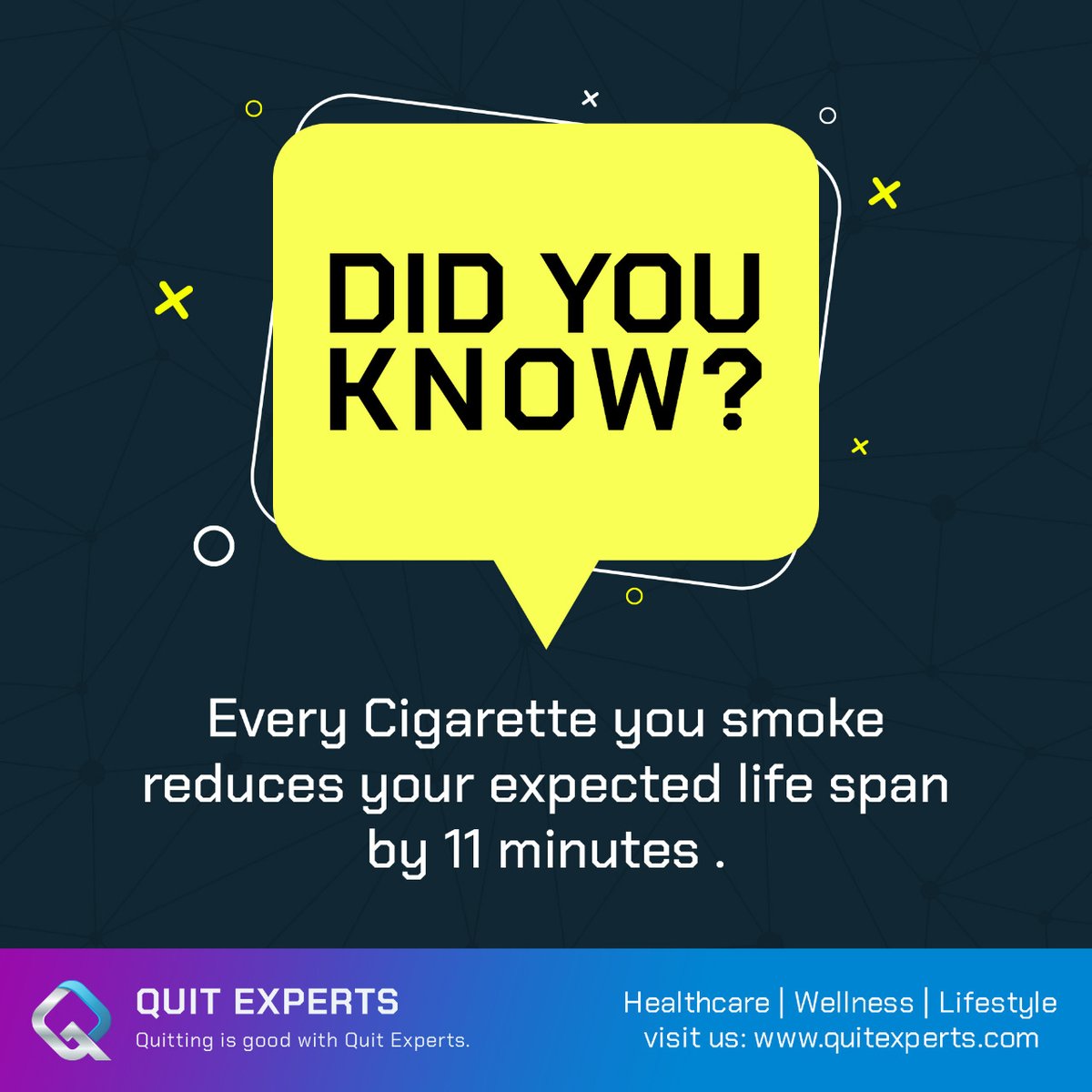 ExpertsQuit's tweet photo. Did you know?

Every cigarette you smoke reduces your expected life span by 11 months..

Tag your friends in comment box who needs to know this👇👇
#quitexperts #drsajeelamaini #quitaddictions #healthandwellnesscoach #didyouknowfacts #DoYouKnow #wellnesscoach #stopsmoking https://t.co/hjmGvdaPMv