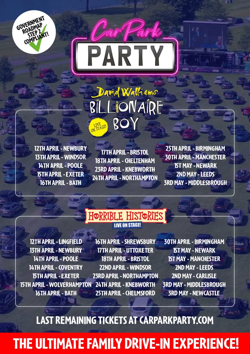 🤩 We're getting closer and closer to Car Park Party 🎉

Which location and show are you coming to? 🙋

Tickets have been flying out over the last couple of weeks, don't miss out and get yours at carparkparty.com 🚘