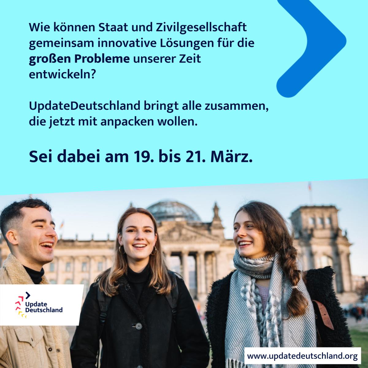 WirVsVirus (@wirvsvirus) on Twitter photo 🆙 Wie sieht die Zukunft nach Corona aus? Zurück in die alte Normalität oder nach vorne in die Zukunft? Deutschland braucht ein Update! 19.-21.03.2021: Beim 48h-Sprint matchen wir Herausforderungen mit Ideen hin zur Lösung ⏩updatedeutschland.org
#UpdateDeutschland <a href="/DE_Update/">Update_Deutschland</a> 🆙 Wie sieht die Zukunft nach Corona aus? Zurück in die alte Normalität oder nach vorne in die Zukunft? Deutschland braucht ein Update! 19.-21.03.2021: Beim 48h-Sprint matchen wir Herausforderungen mit Ideen hin zur Lösung ⏩updatedeutschland.org
#UpdateDeutschland <a href="/DE_Update/">Update_Deutschland</a>
