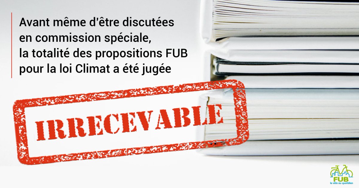 [Loi Climat 🌳]
La FUB vous présentait la semaine dernière des propositions visant à pallier l'absence du vélo dans le #LoiClimat
⁉️ Or, les amendements issus des propositions FUB ont été rejetés avant même d'être discutés en commission spéciale ⁉️