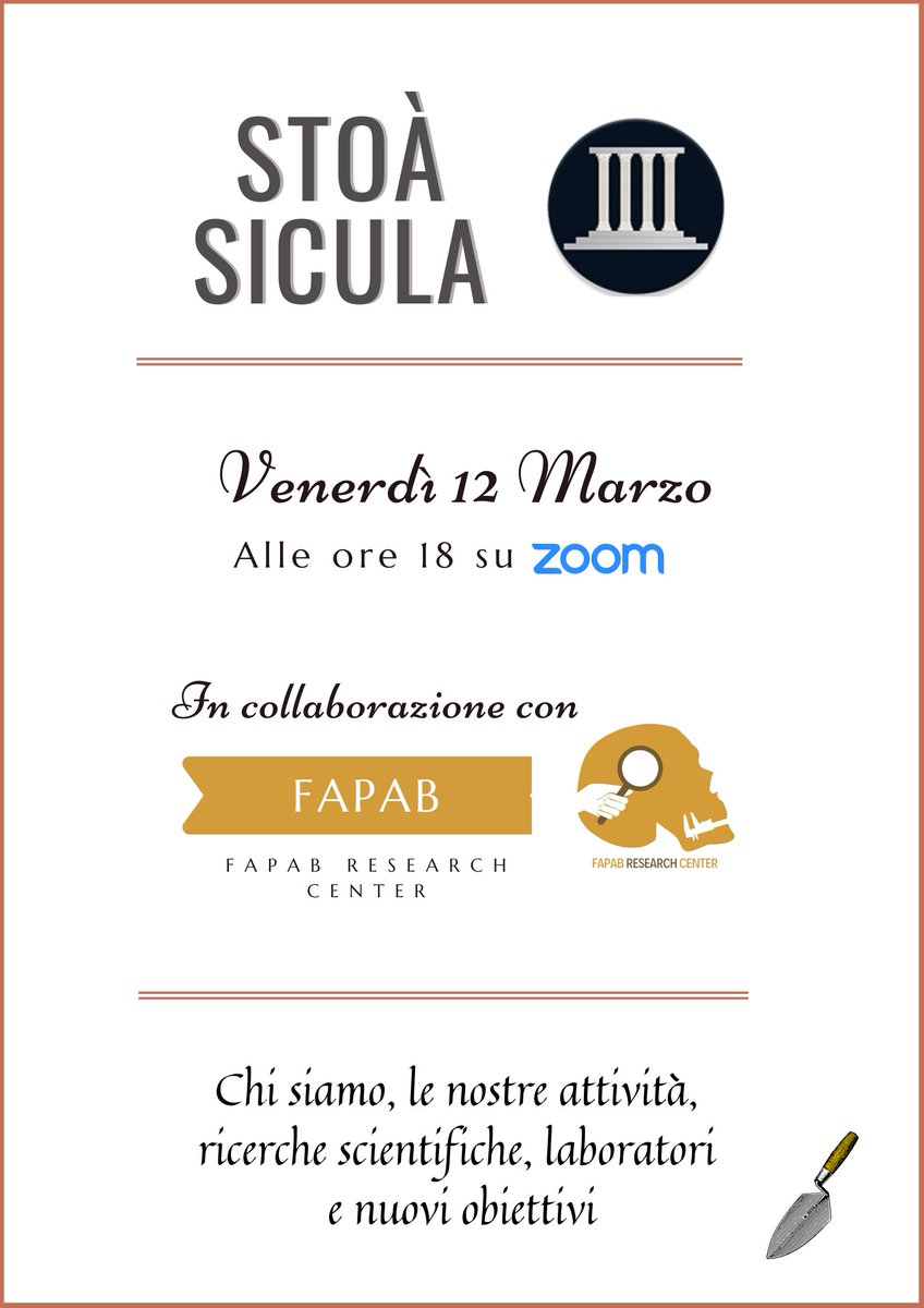 Vi aspettiamo oggi venerdì 12 alle ore 18 al meeting su Zoom con <a href="/Fapab_center/">FAPAB Research Center</a> !
Vi racconteremo delle nostre attività, delle ricerche e dei progetti passati e futuri.
#archeologia #archaeology #anthropology #paleopathology #Sicilia