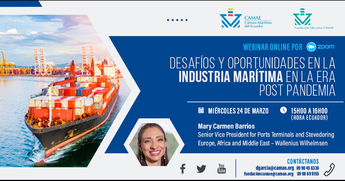 Este 24 de marzo estaré conversando con colegas de <a href="/CamaraMaritimaE/">Cámara Marítima_EC</a> sobre el impacto en los diferentes segmentos de buques en la era post pandemia, estrategias y tendencias en ambiente y tecnología #womeninshipping