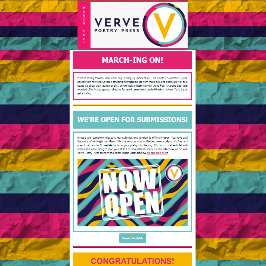 OUR new monthly mailer landed yesterday! It is something to behold, with intel, interviews, video, event announcements and even (yes) a poem! It is colourful and lively just like us! Follow this link to read and sign up for the next one! bit.ly/38AaVe1😍