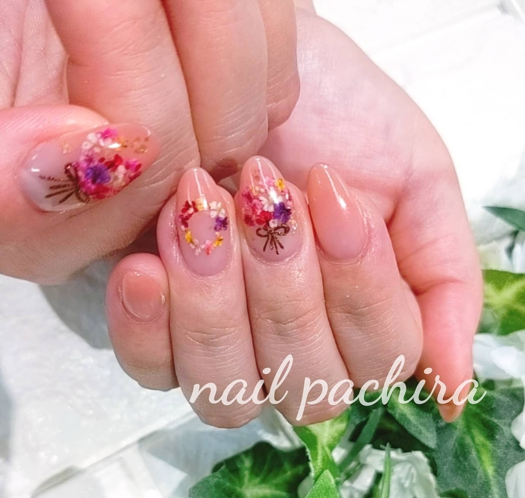 ট ইট র Nail Pachira お客様ネイル 押花ネイル フラワーアートネイル ピンクグラデーション ベージュピンク 春ネイル ジェルネイル 大人かわいい 岡山市北区表町 岡山ネイル 岡山ネイルサロン ネイルパキラ