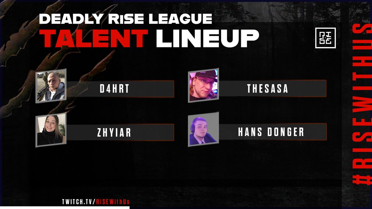 Die #DeadlyRiSELeague startet am Montag, den 15. März um 18 Uhr. 🥳

Und mit unserem phantastischen Caster-Quartett bleibt nichts unkommentiert! 😎

Also lasst etwas Liebe bei diesen tollen Menschen da und freut euch auf eine Liga mit Spiel, Spaß und Überraschung
#DeadbyDaylight
