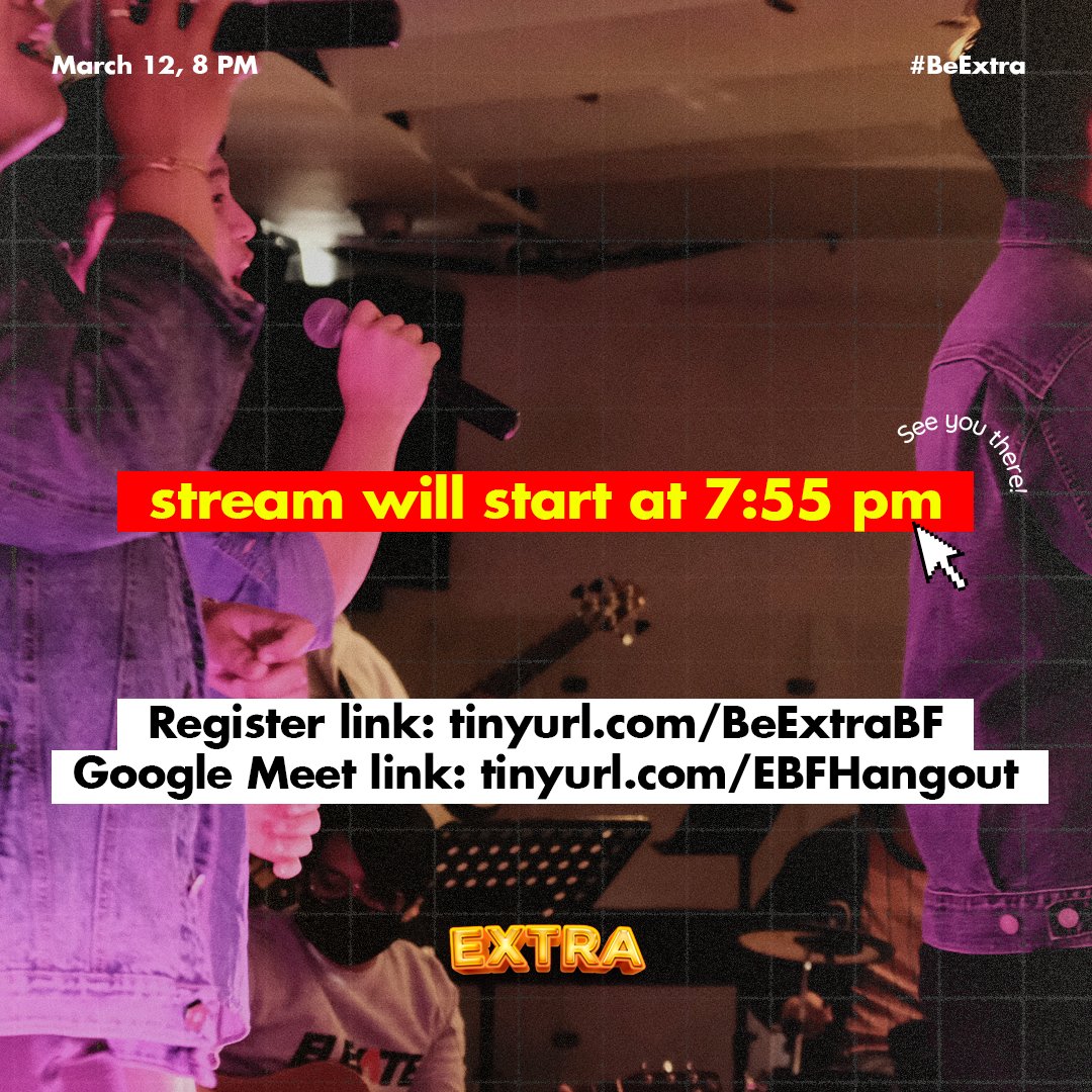 Elevate_BF's tweet photo. Today is the day!! ✨

Here are the final reminders for the event tonight:
✨Register here: https://t.co/C17wiAu10D
✨Hangout Link (Google Meet): https://t.co/fvXhYroQao

We're so excited to see you both in the streaming and in the Hangouts!! 🤩

#BeExtra https://t.co/uUV6TiJtHM
