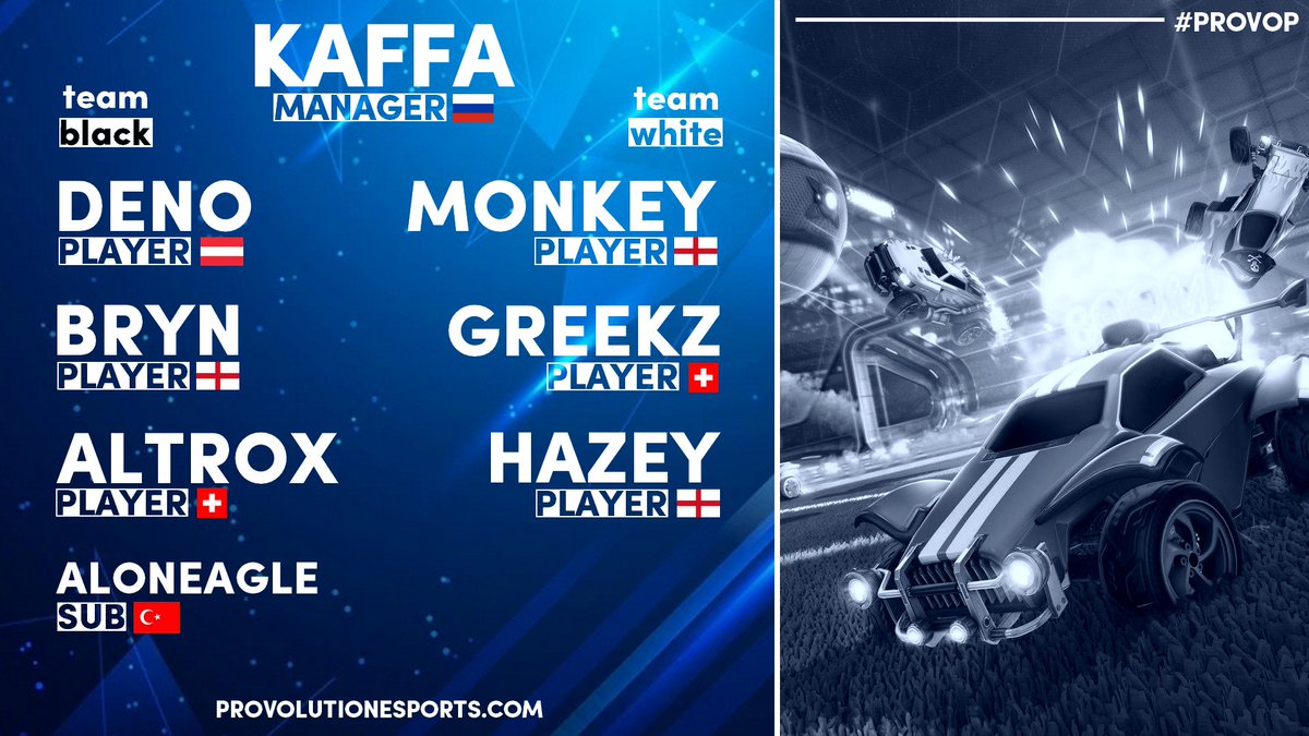 Provolution (@provolutiongg) on Twitter photo We are thrilled to announce our #rocketleague rosters!
Manager: <a href="/KaFFa_rl/">KaFFa</a> | ๐ท๐บ
Editor: <a href="/Hydruzo/">Hydroz</a> | ๐ฉ๐ฐ
Team Black
<a href="/brynnnnn__/">Bryn :)</a> | ๐ด๓ ง๓ ข๓ ฅ๓ ฎ๓ ง๓ ฟ
<a href="/Altrox_rl/">Altrox</a> | ๐จ๐ญ
<a href="/deno_rl/">deno</a> | ๐ฆ๐น
<a href="/aloneaqlerl/">aloneaqlerl</a> (sub) | ๐น๐ท
Team White
<a href="/Greekz_RL/">Yannick</a> | ๐จ๐ญ
@hazerl4 | ๐ด๓ ง๓ ข๓ ฅ๓ ฎ๓ ง๓ ฟ
<a href="/monke_rl/">Monkey</a> | ๐ด๓ ง๓ ข๓ ฅ๓ ฎ๓ ง๓ ฟ
#provOP We are thrilled to announce our #rocketleague rosters!
Manager: <a href="/KaFFa_rl/">KaFFa</a> | ๐ท๐บ
Editor: <a href="/Hydruzo/">Hydroz</a> | ๐ฉ๐ฐ
Team Black
<a href="/brynnnnn__/">Bryn :)</a> | ๐ด๓ ง๓ ข๓ ฅ๓ ฎ๓ ง๓ ฟ
<a href="/Altrox_rl/">Altrox</a> | ๐จ๐ญ
<a href="/deno_rl/">deno</a> | ๐ฆ๐น
<a href="/aloneaqlerl/">aloneaqlerl</a> (sub) | ๐น๐ท
Team White
<a href="/Greekz_RL/">Yannick</a> | ๐จ๐ญ
@hazerl4 | ๐ด๓ ง๓ ข๓ ฅ๓ ฎ๓ ง๓ ฟ
<a href="/monke_rl/">Monkey</a> | ๐ด๓ ง๓ ข๓ ฅ๓ ฎ๓ ง๓ ฟ
#provOP