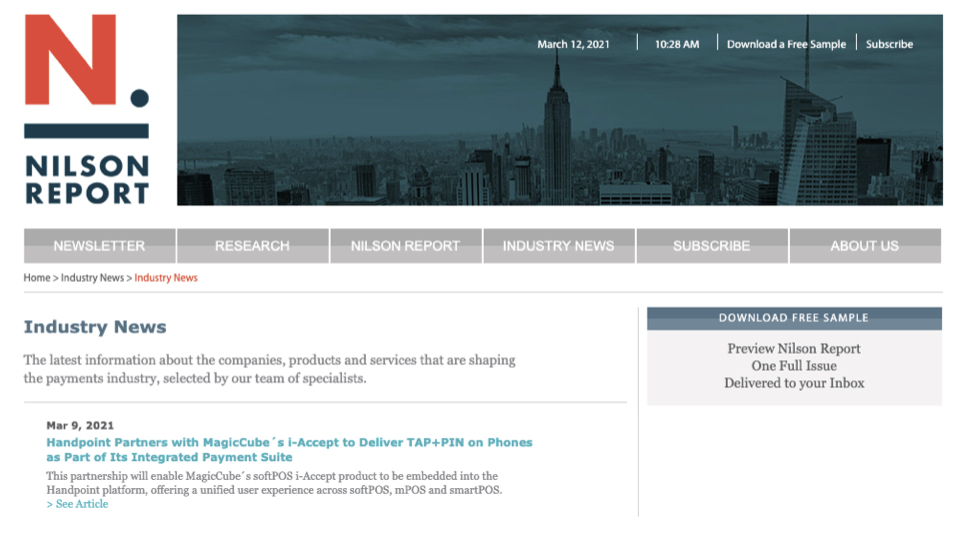 Bringing you a unified user experience across mPOS, smartPOS and softPOS. #integratedpayments <a href="/MagiC3inc/">MagicCube Inc</a>  <a href="/NilsonReport/">The Nilson Report</a> 

nilsonreport.com/industry_news.…