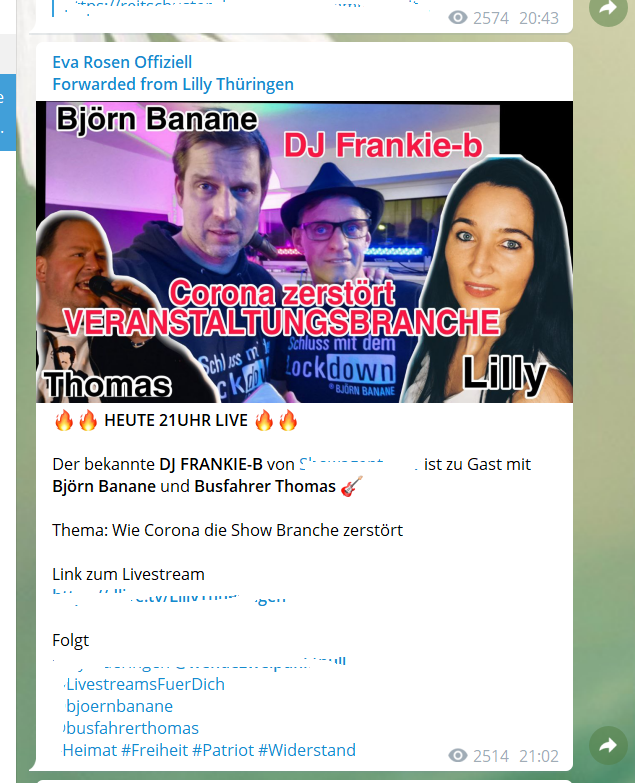 SvenIsHell's tweet photo. DIE Eva hat jetzt übrigens auch mal Werbung für einen Lievestream von #LillyThüringen gemacht.
#BjörnBanane #Steup #recherche #DieBasis #quersenken https://t.co/mAM78DT35Z