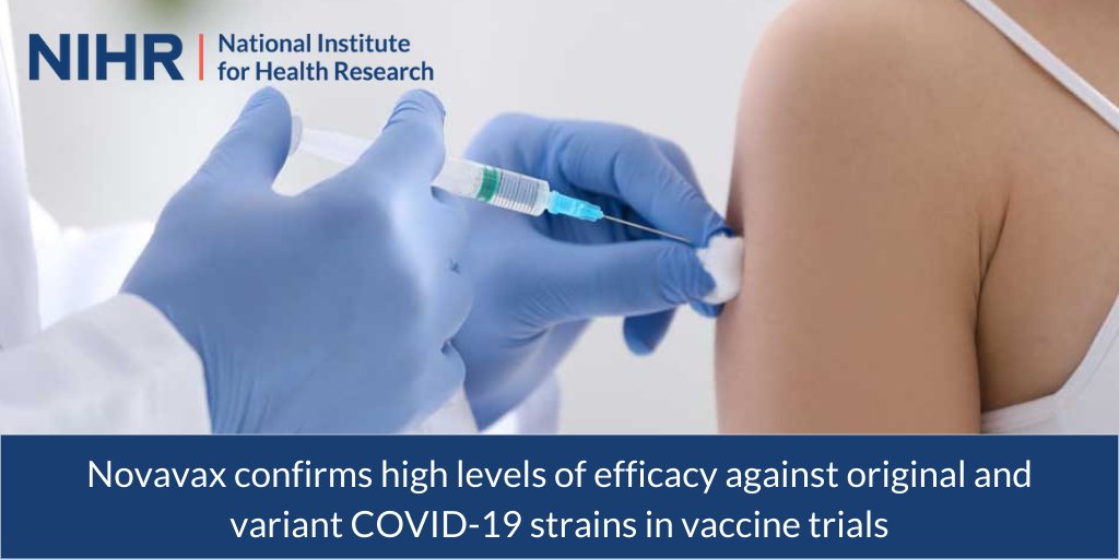 BREAKING: Novavax confirms high levels of efficacy against original &amp; variant #COVID19  strains in UKs largest ever randomised double-blind placebo-controlled vaccine trials.
Delivered by NIHR, the UK trial enrolled over 15,000 participants. See more at:
ir.novavax.com/news-releases/…