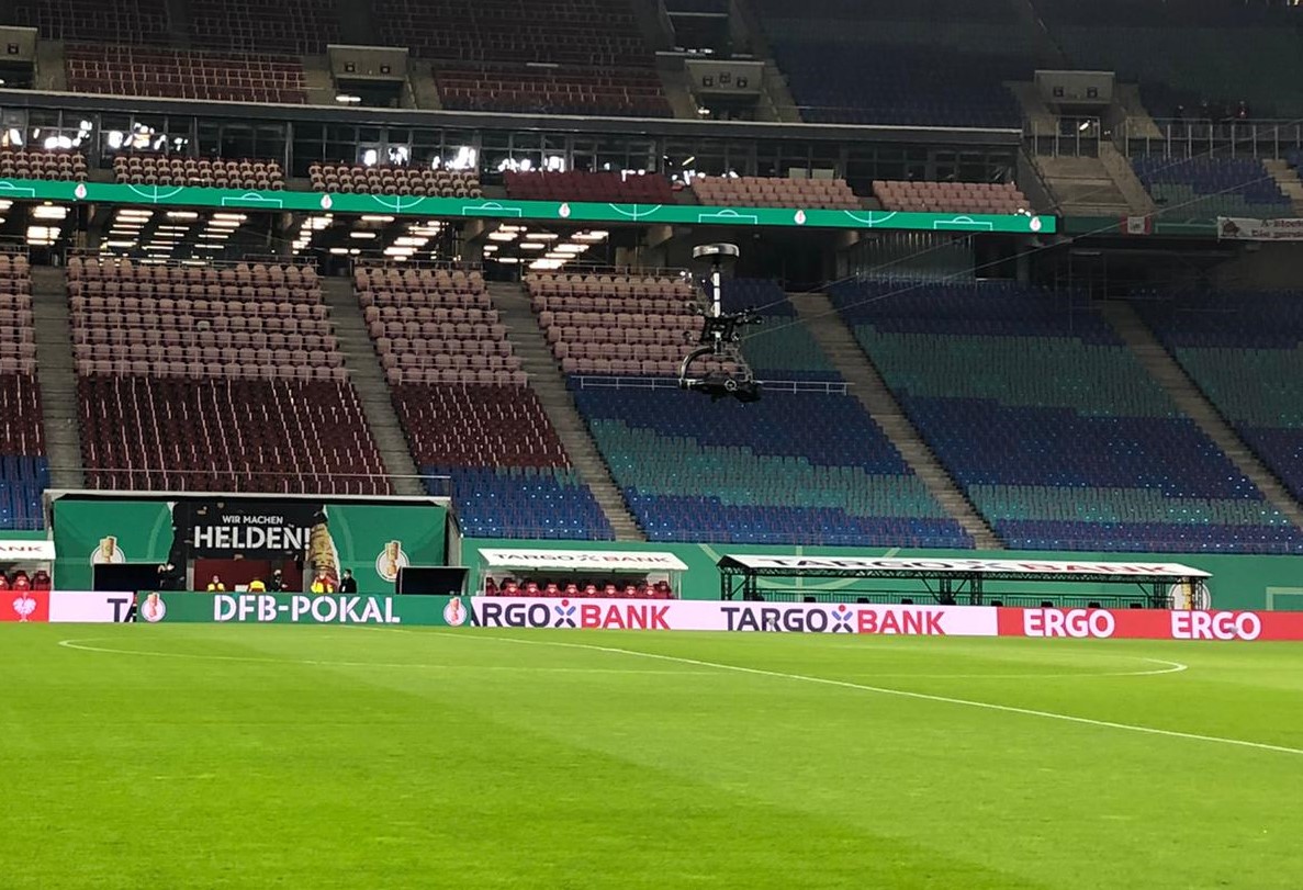 broadcast_sol's tweet photo. Birdscam live on duty for German football and production company Sportcast. With our Albatross 200 produced the quarter-finals of the German DFB cup between RB Leipzig and VfL Wolfsburg. We love live sports. https://t.co/7fhcCtiZia #aerialvideo #cablecam #birdscam https://t.co/RA5rJ36fv2