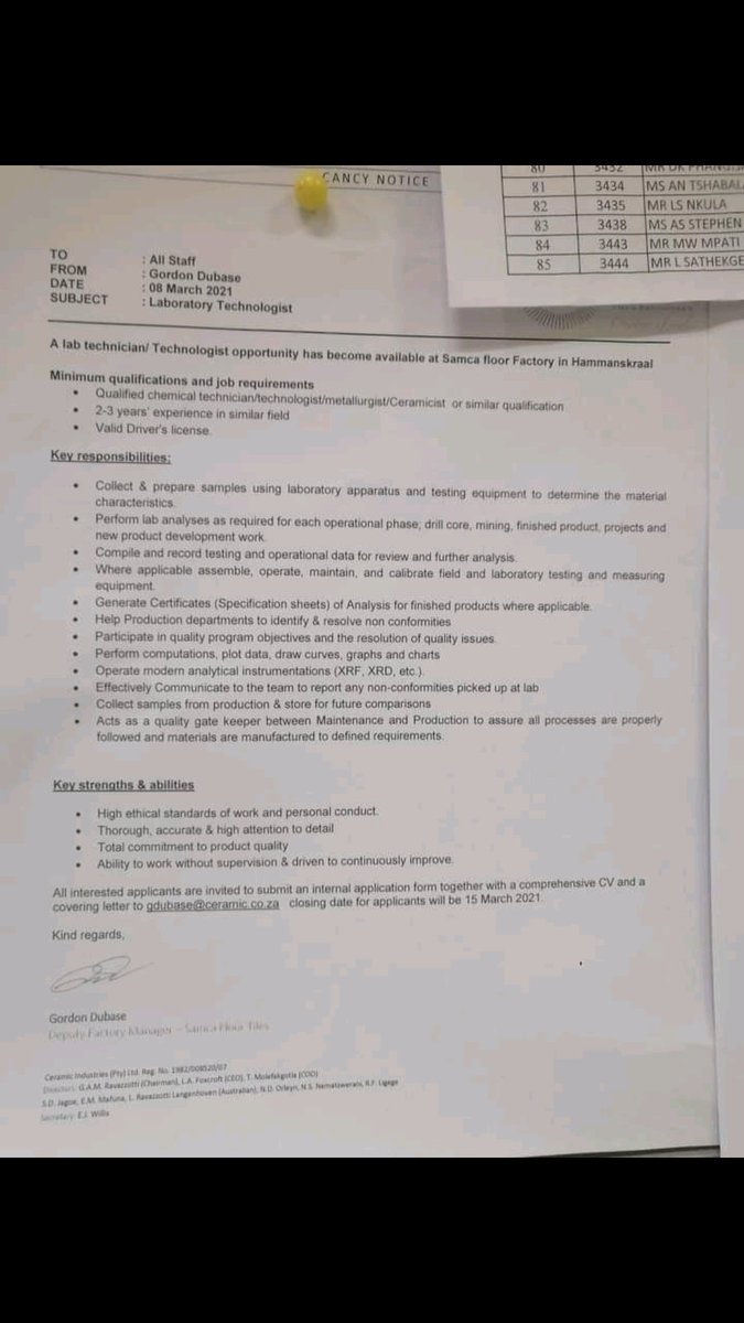 Lab technician...apply apply apply
closing date: 15 March 2021
#Chemistrygraduates

@ZamakonkeK @kagisodoc @Tebza_NC @Tebza_EL @NBaduza @comforttenyeko