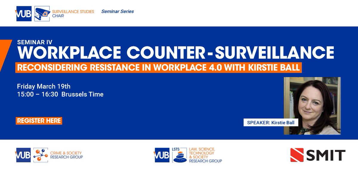survstudies's tweet photo. There's one week left before our fourth seminar kicks off with Kirstie Ball on Workplace Counter-#surveillance. If you haven't registered already, you can still do so here: https://t.co/yyJCxDxGeM https://t.co/ZKFogIgxA8