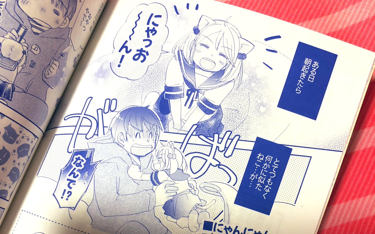 今回はひっっっっさしぶりにクリアPPにしました。わかりにくいですが「にゃ」はシルキーピンクの箔押しです。
遊び紙に前書きとキャラ紹介、中身は白い用紙に青インク。今回も綺麗につくっていただけました…?✨✨ 