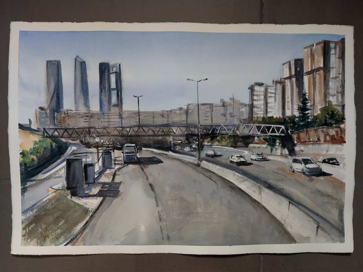 Emesa30's tweet image. Una vista diferente de la #M30, gracias a esta acuarela de @robpolave 😍