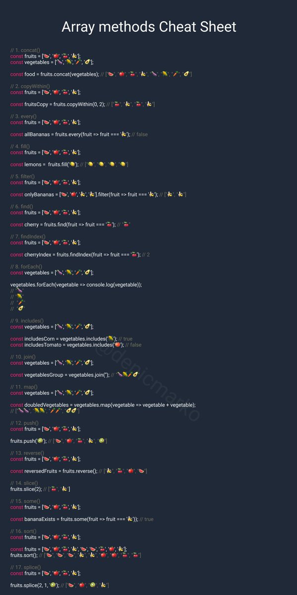 denicmarko's tweet photo. JavaScript Array methods Cheat Sheet: https://t.co/9vYv3FejBU