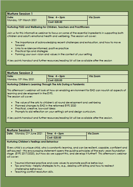 PemburyHouse's tweet photo. We are delighted to offer 'Nurturing PSED & Wellbeing for Children, Teachers and Practitioners' training - Monday 15th March 2021 (4 – 5pm) hosted by @McTavishAnni to Early Years Professionals. Please find attached a flyer for more information #earlyyears #eytraining #EYFS https://t.co/v4HZvZaeNp