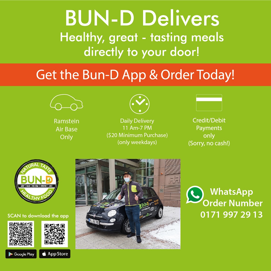 Now you can order online from WhatsApp or BUN-D App. Our delivery car is waiting for your orders🙏😊🤗 #healthyfood #healthydrink #healthycooking #healthyliving #smoothie  #smoothielife #smoothies #natural #naturaltaste #wrap #salad #ramstein #AirForce #Germany